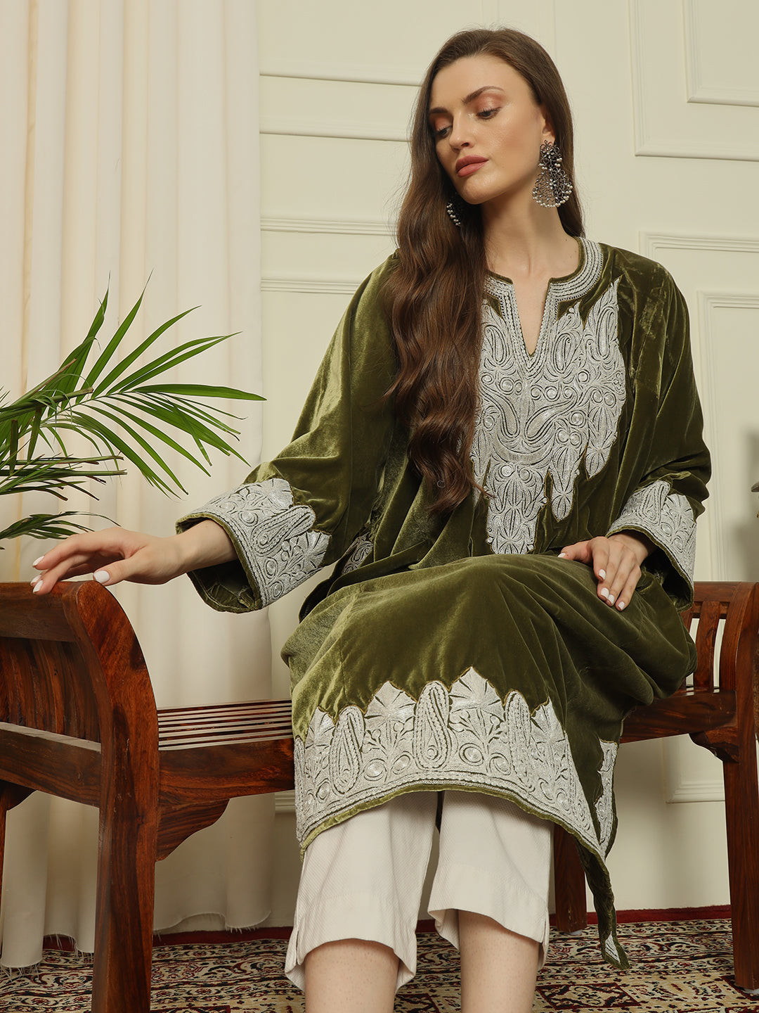 Gulmarg Series: Olive Luxe Green Tilla Pheran