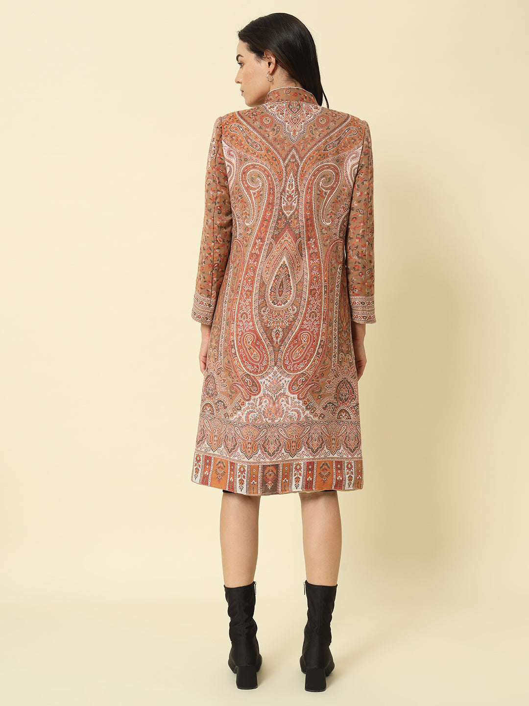 Hazelnut Brown Kashmiri Kani Long Coat