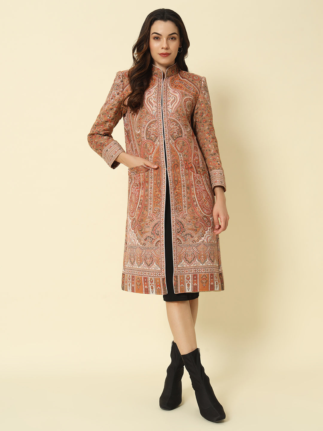 Hazelnut Brown Kashmiri Kani Long Coat