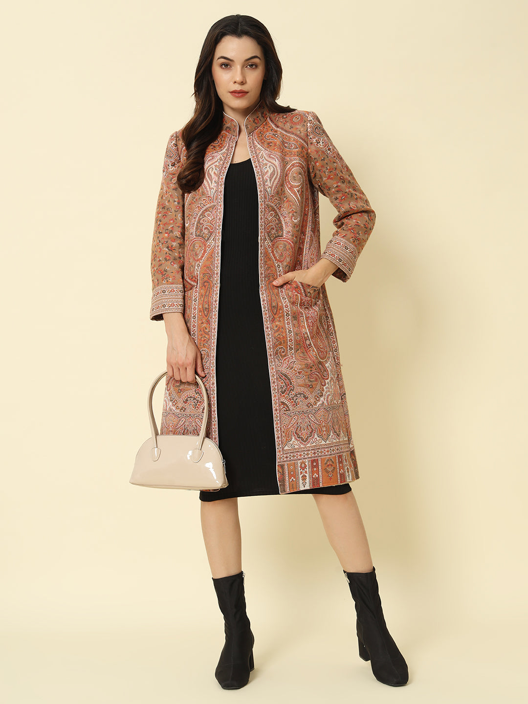 Hazelnut Brown Kashmiri Kani Long Coat