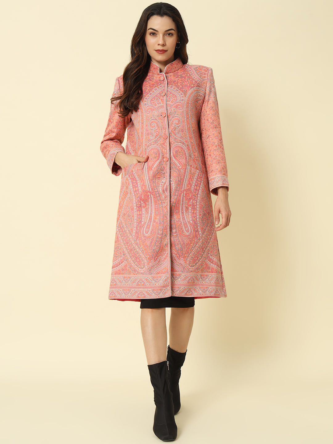 Rose Pink Kashmiri Kani Long Coat
