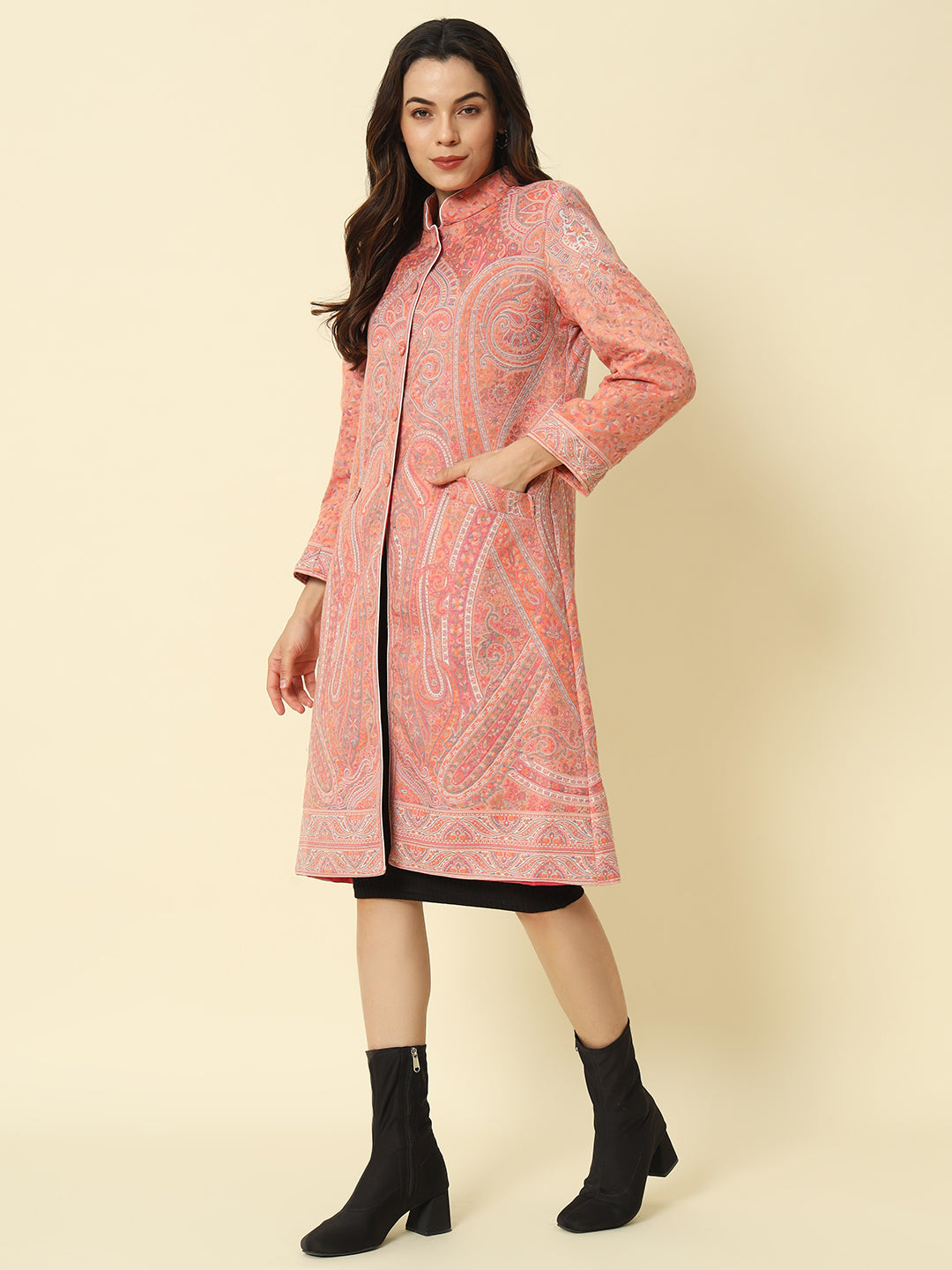 Rose Pink Kashmiri Kani Long Coat