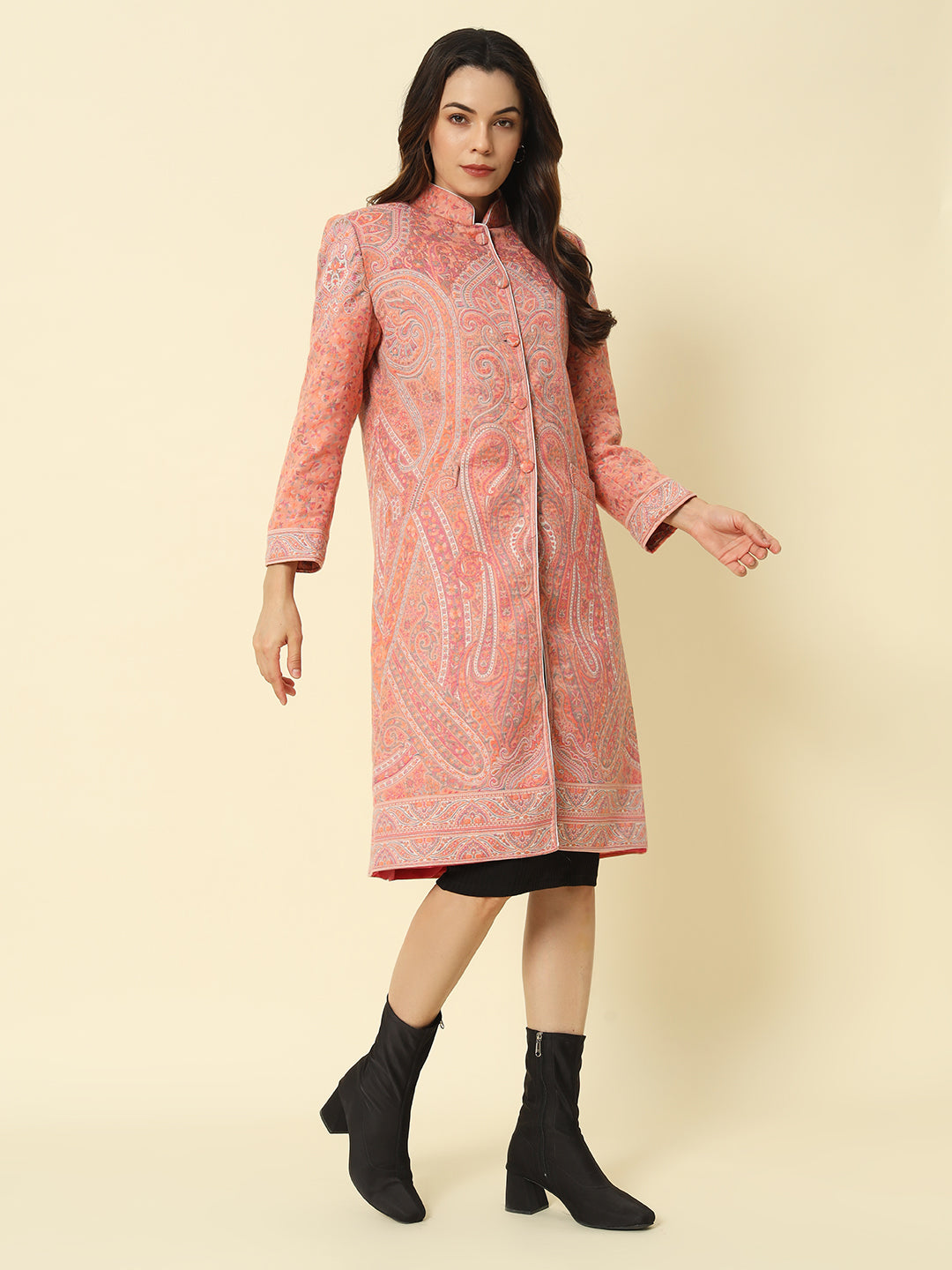 Rose Pink Kashmiri Kani Long Coat