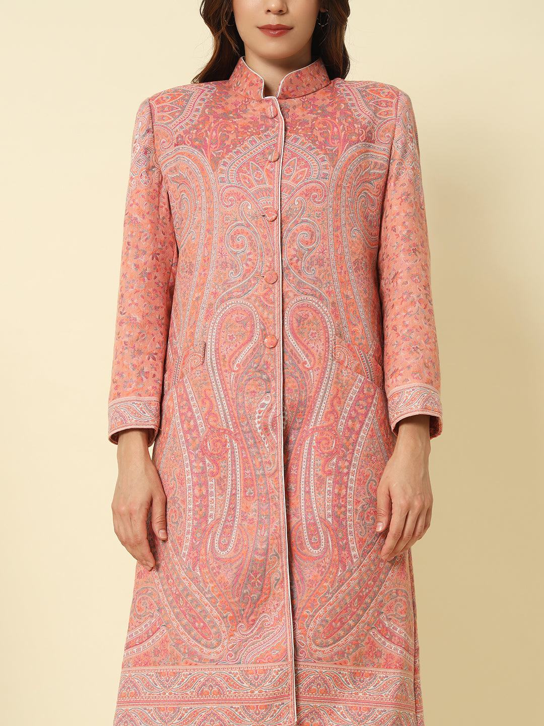 Rose Pink Kashmiri Kani Long Coat