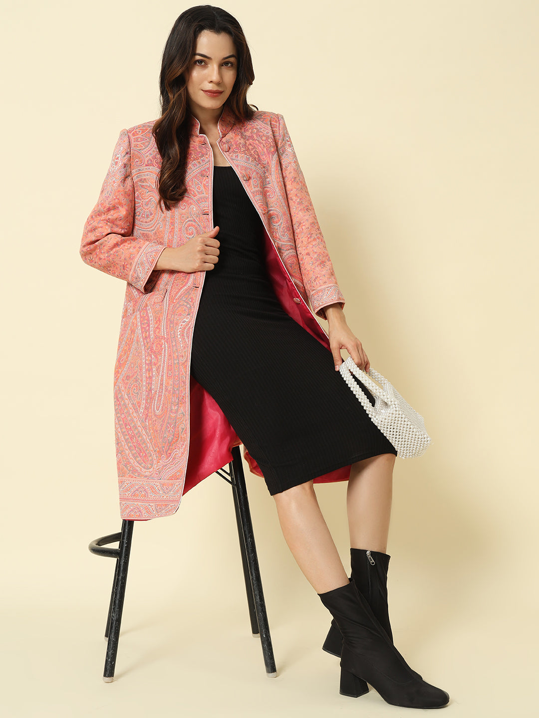 Rose Pink Kashmiri Kani Long Coat