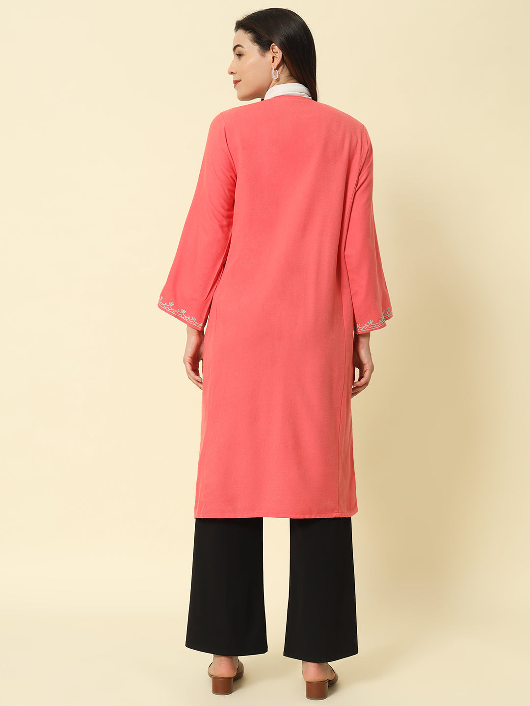 Gulmarg Series: Blush Rose Pink Woolen Aari Pheran