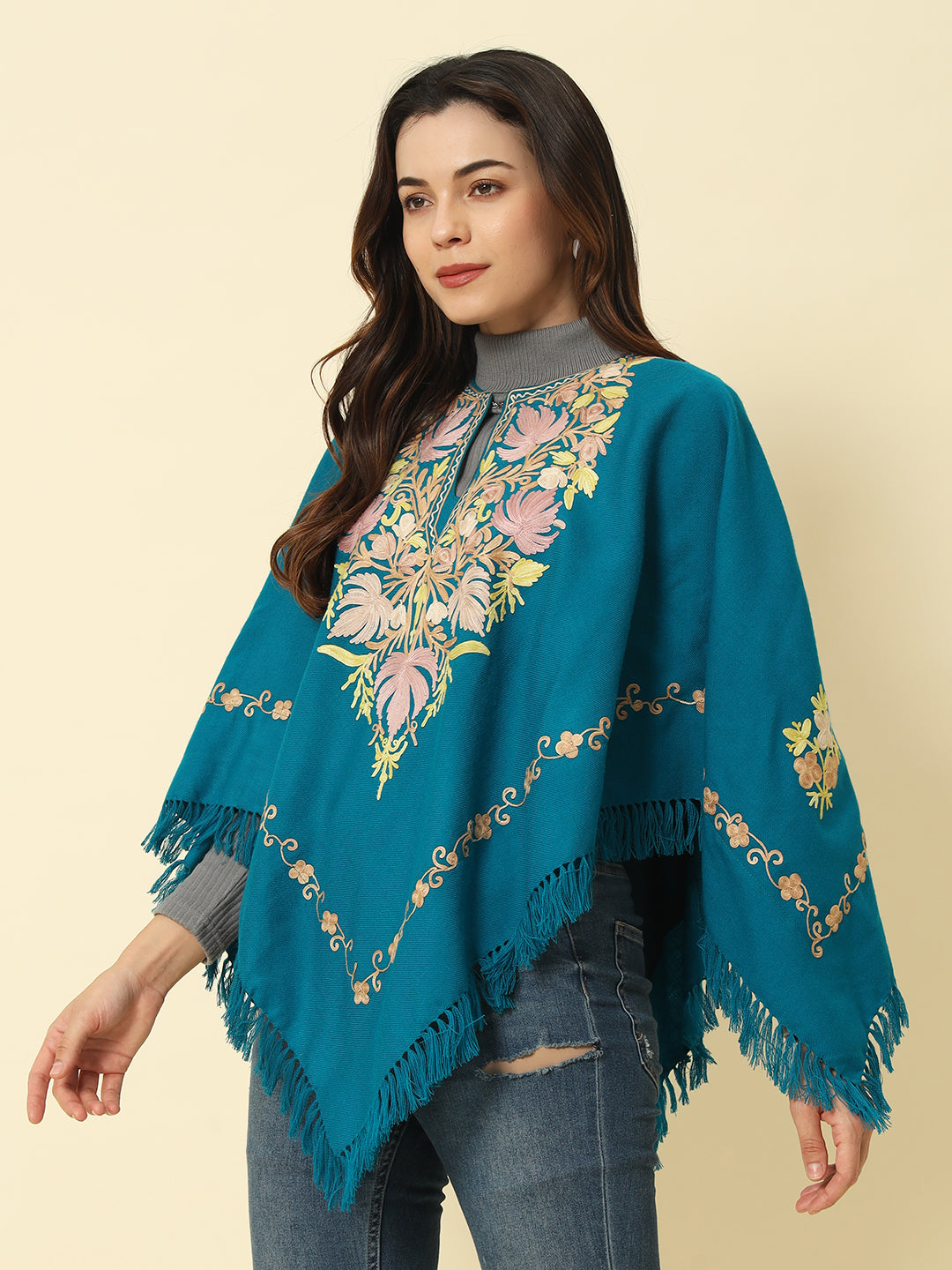 Gulmarg Series: Capri Blue Woolen Poncho