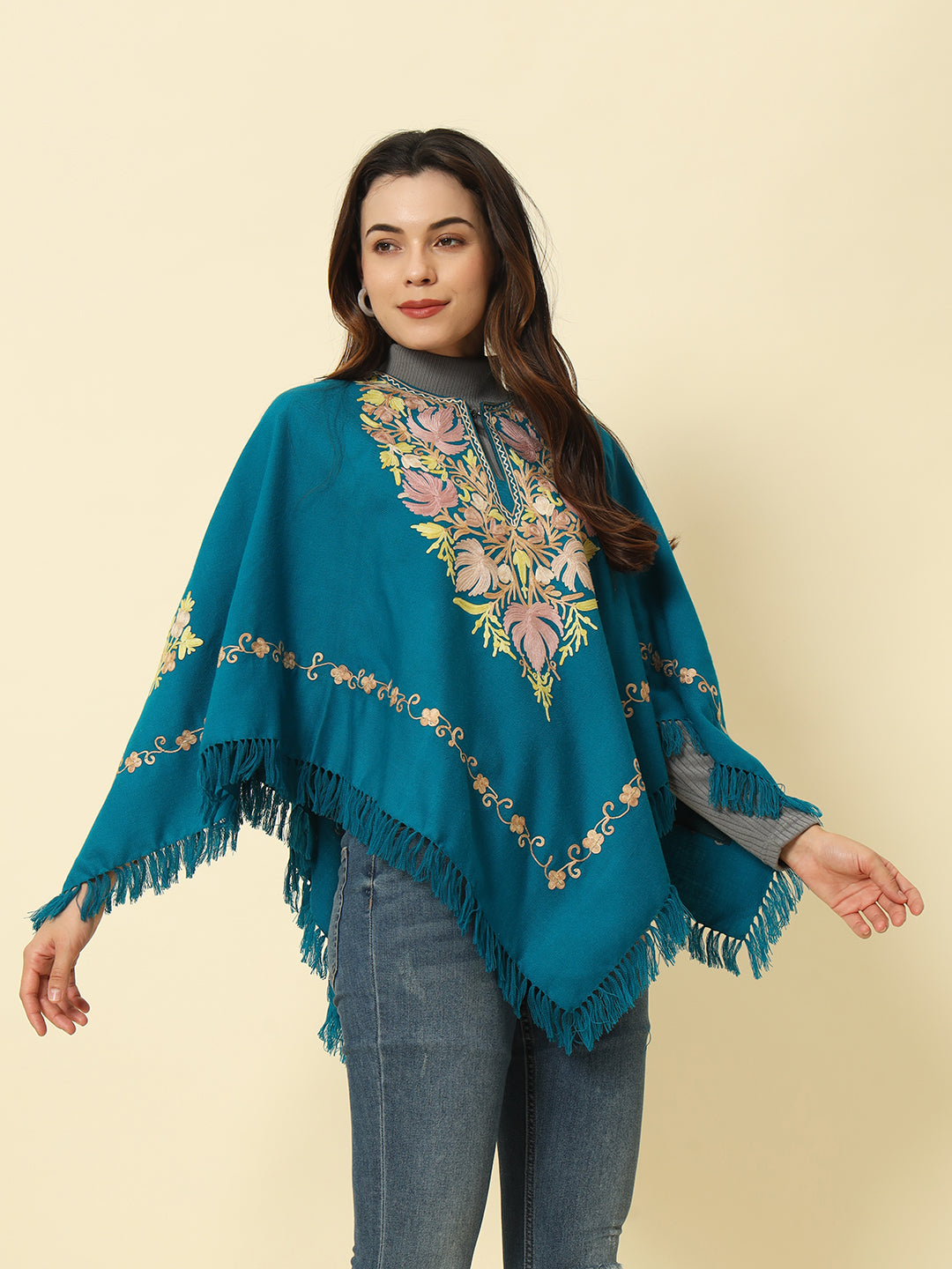 Gulmarg Series: Capri Blue Woolen Poncho