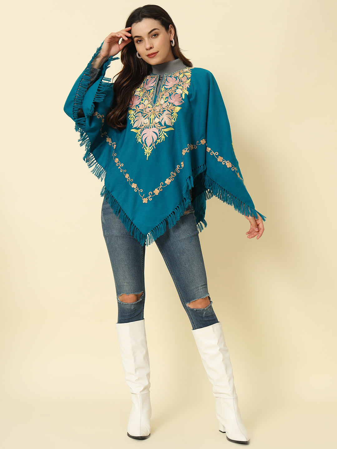 Gulmarg Series: Capri Blue Woolen Poncho