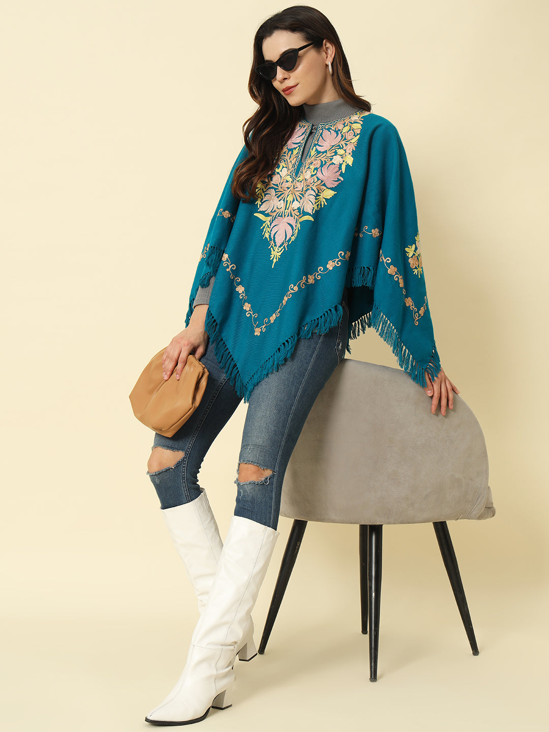 Gulmarg Series: Capri Blue Woolen Poncho