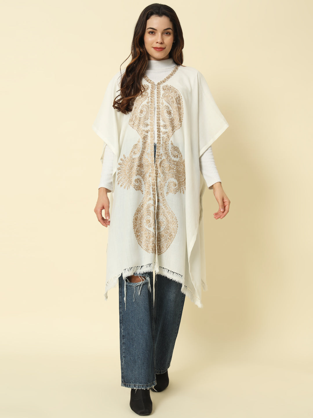 Gulmarg Series: Classic White Polywool Capeshawl