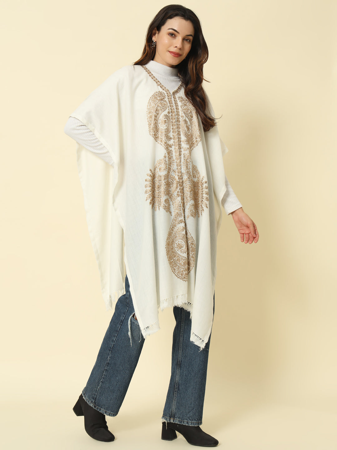 Gulmarg Series: Classic White Polywool Capeshawl
