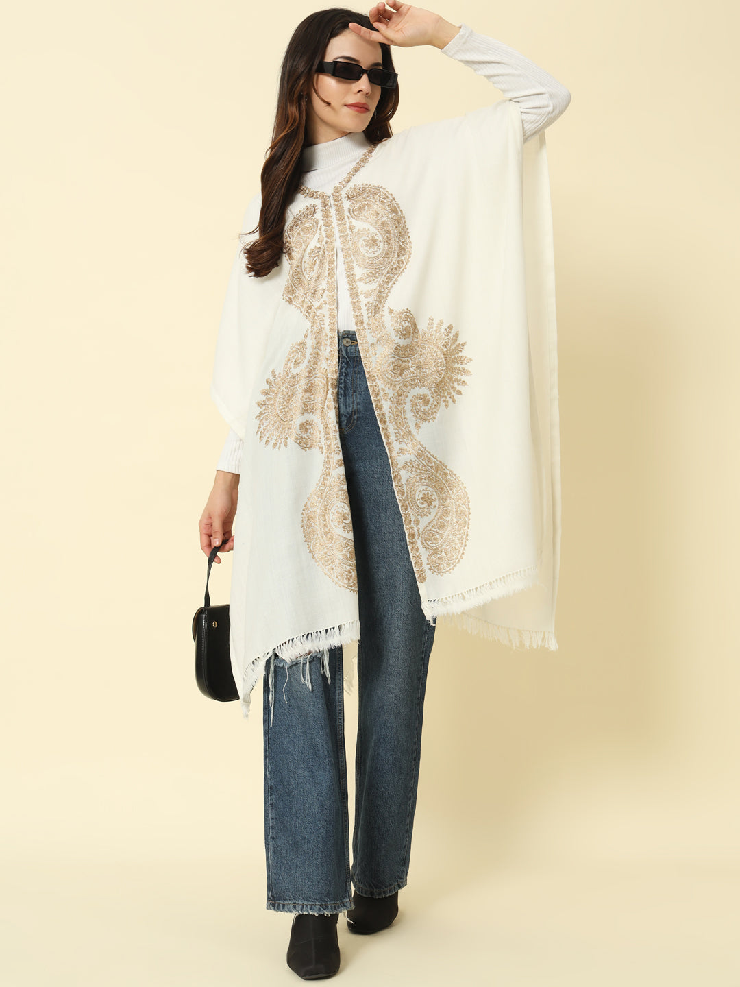 Gulmarg Series: Classic White Polywool Capeshawl