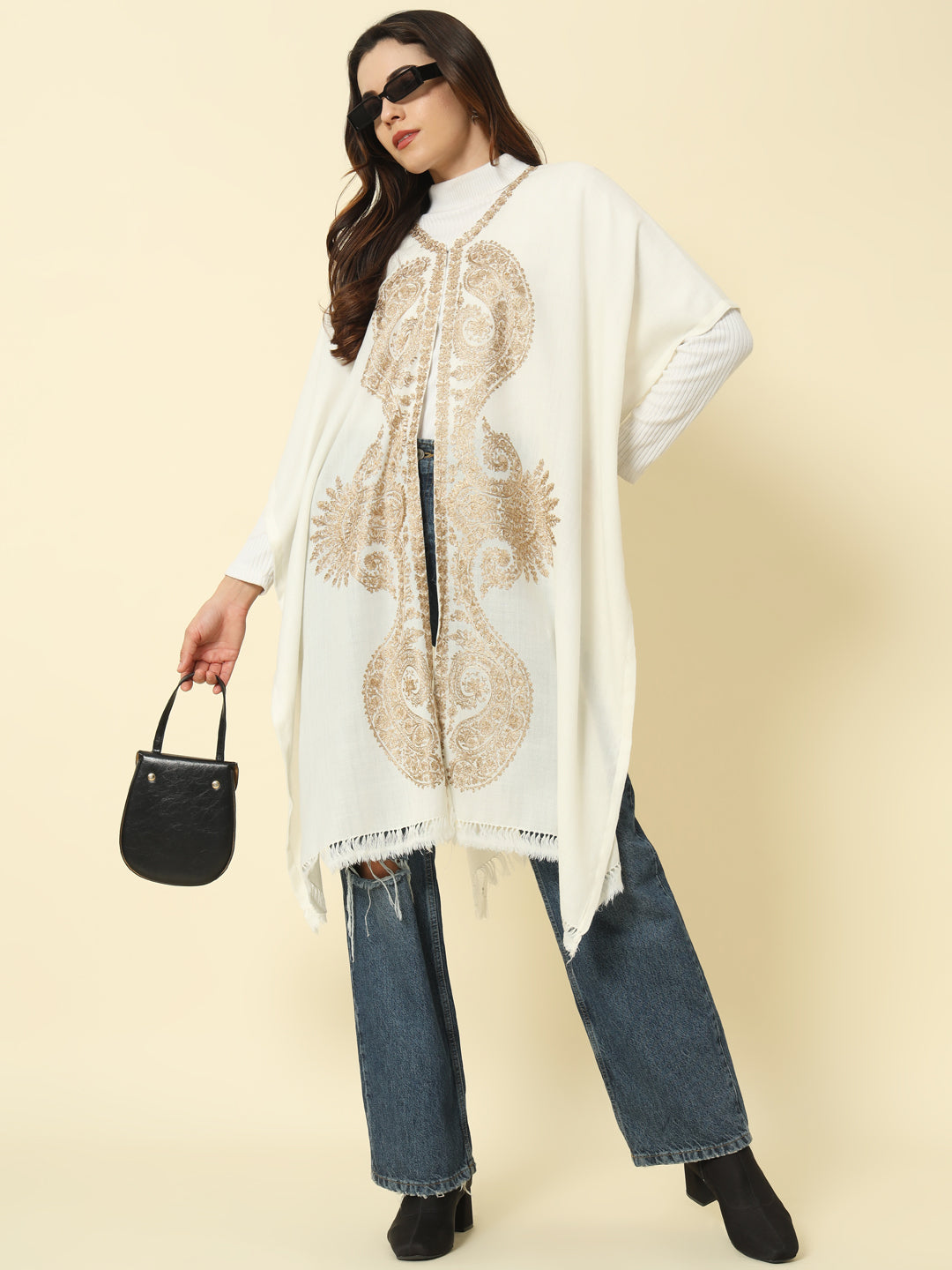 Gulmarg Series: Classic White Polywool Capeshawl