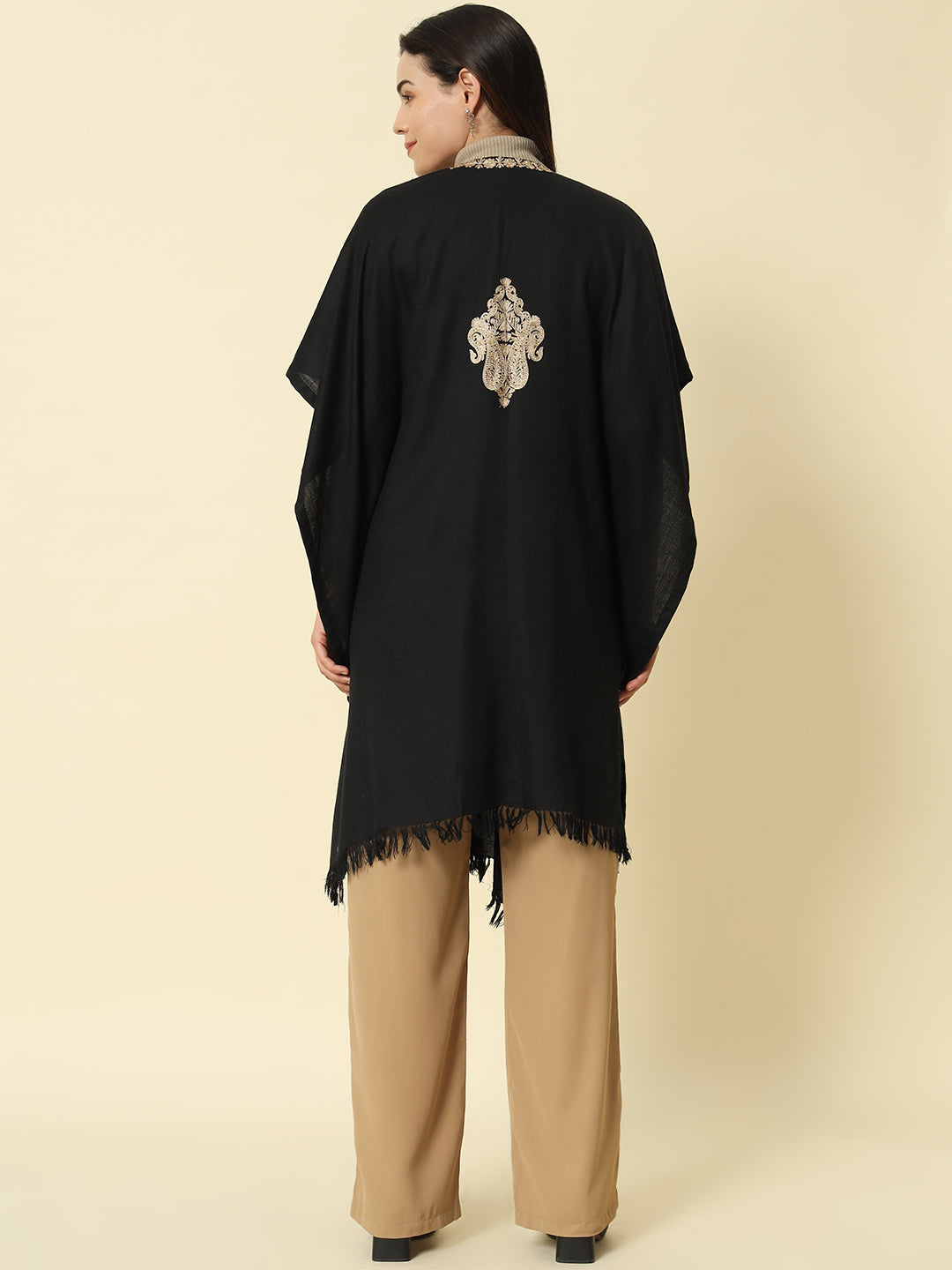 Gulmarg Series: Classic Black Polywool Capeshawl