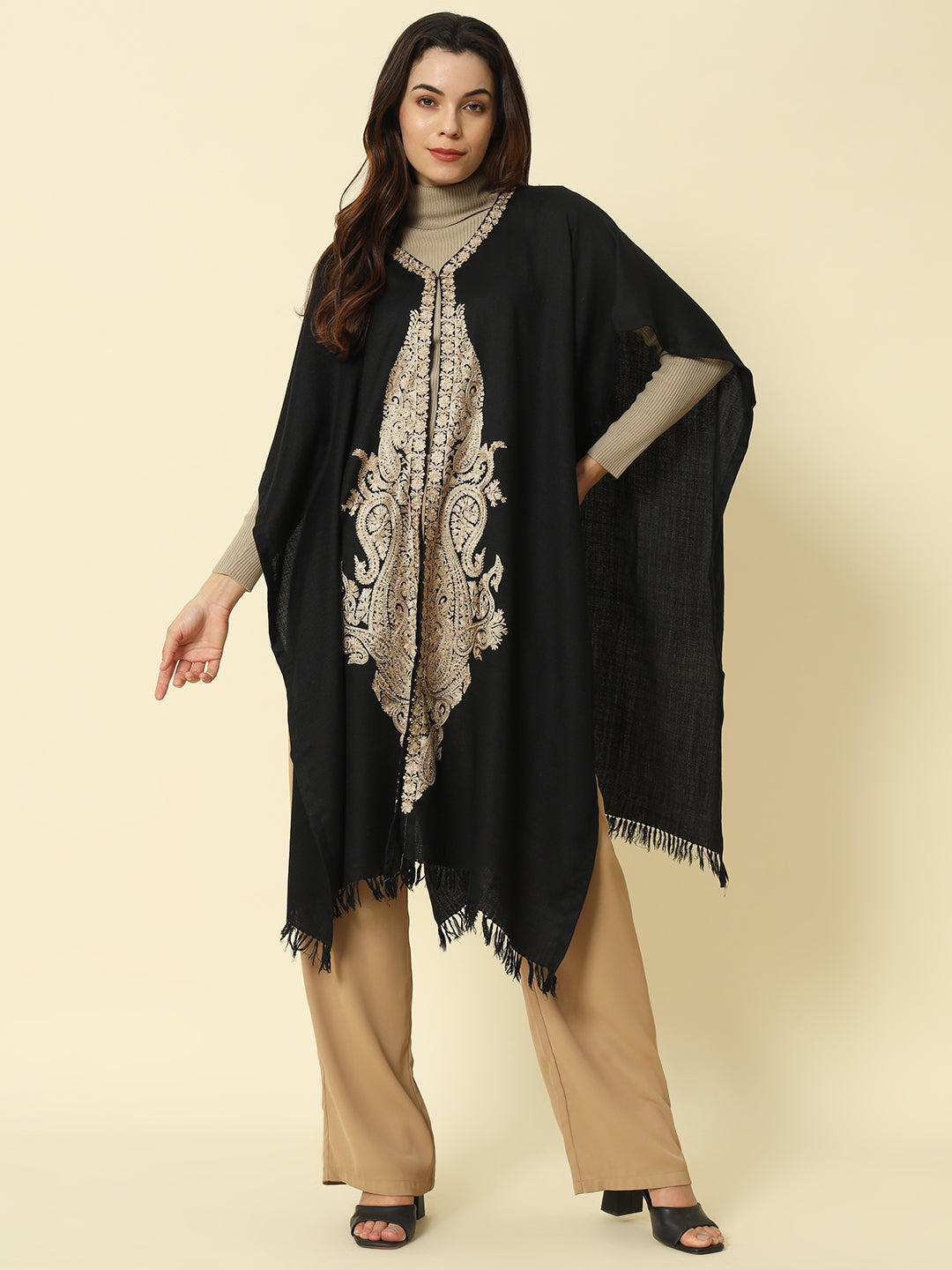 Gulmarg Series: Classic Black Polywool Capeshawl