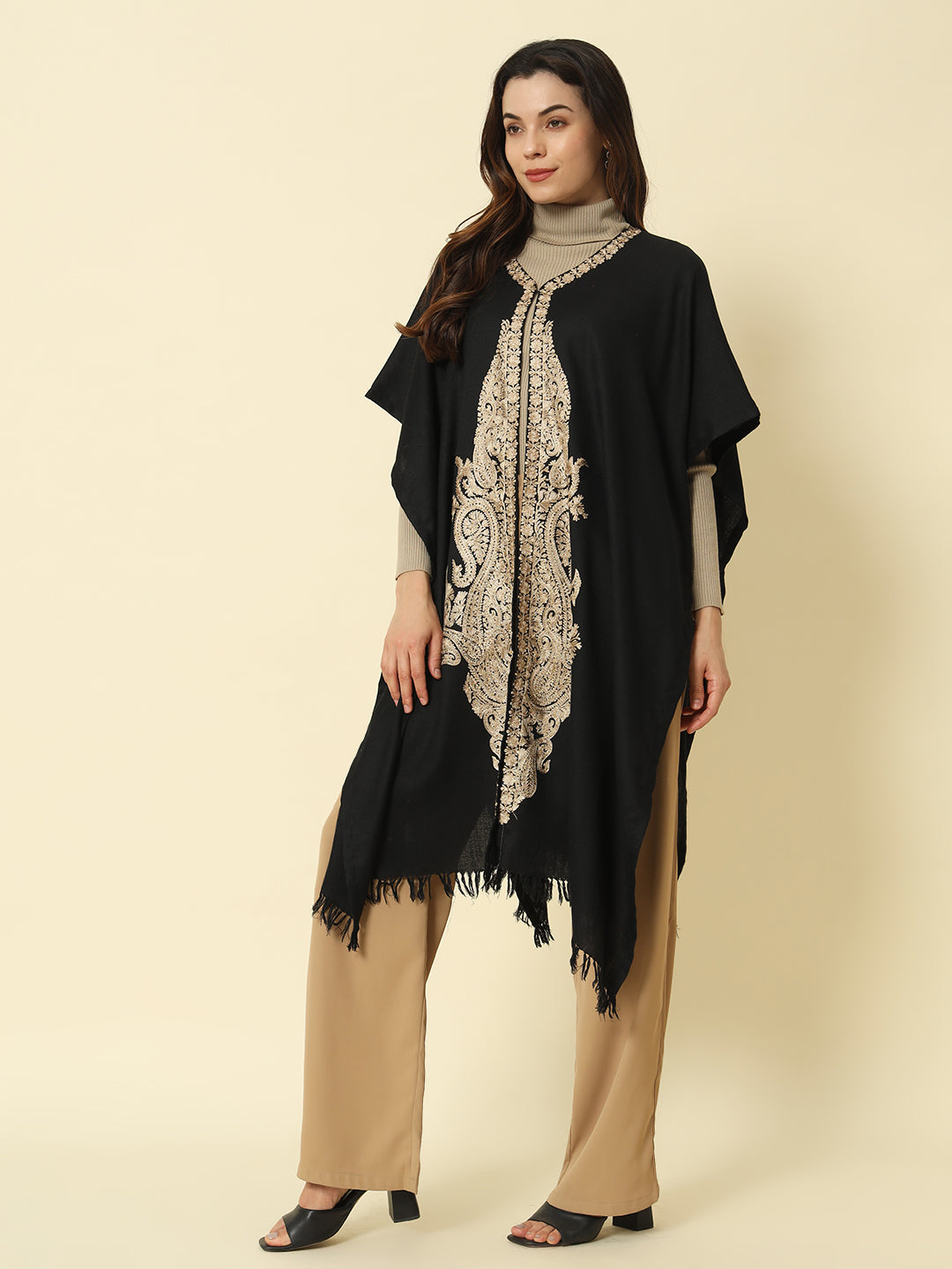 Gulmarg Series: Classic Black Polywool Capeshawl