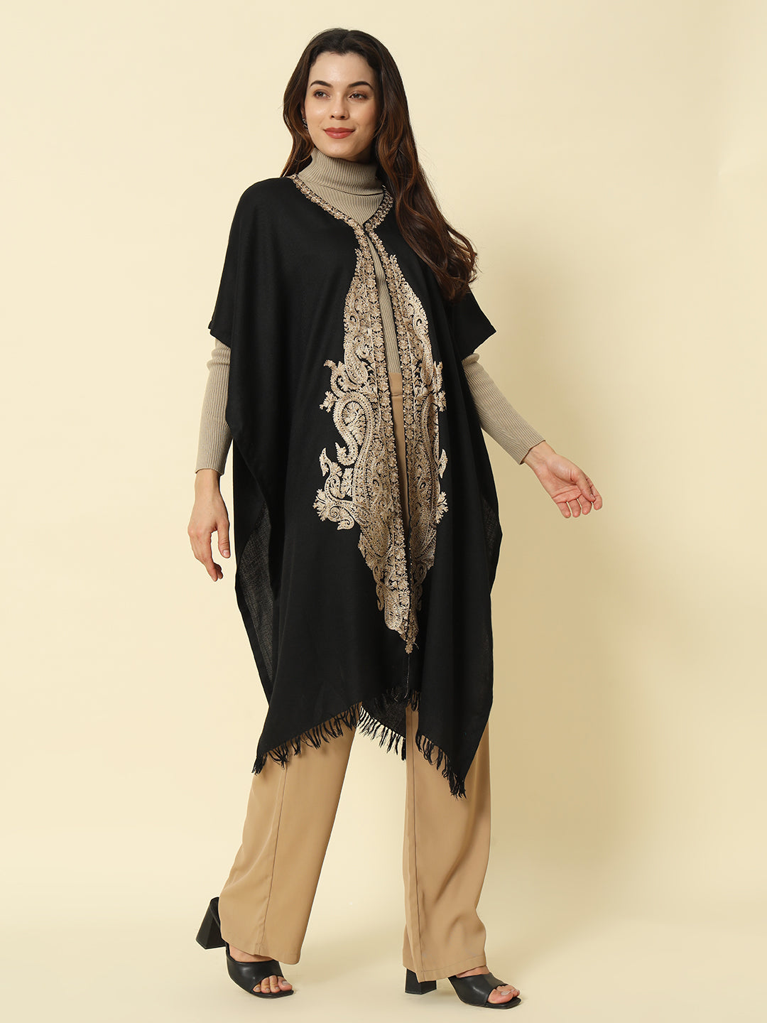 Gulmarg Series: Classic Black Polywool Capeshawl