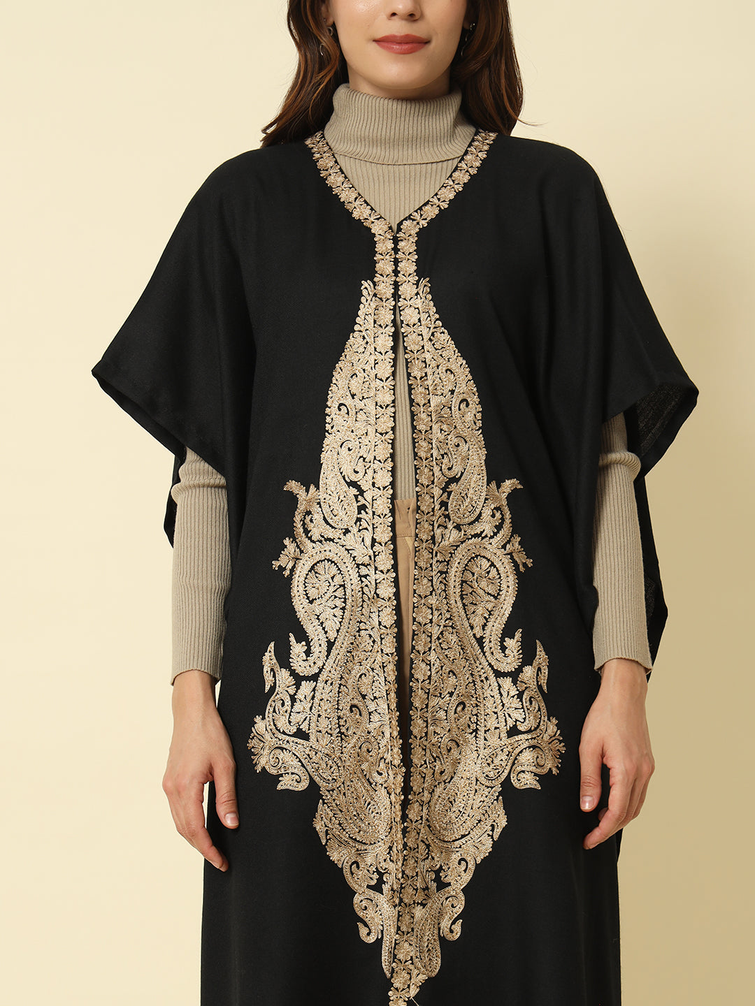 Gulmarg Series: Classic Black Polywool Capeshawl