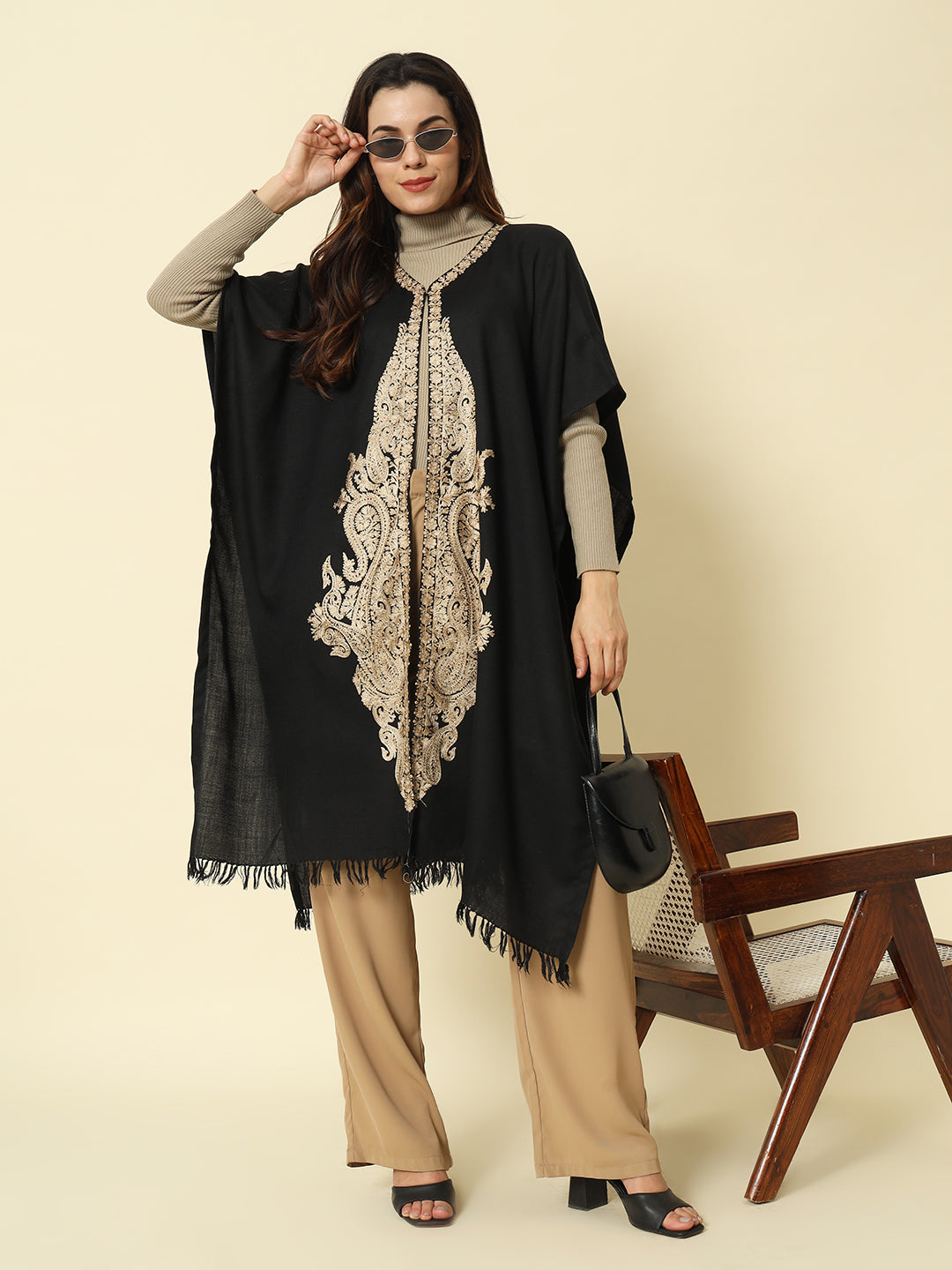 Gulmarg Series: Classic Black Polywool Capeshawl
