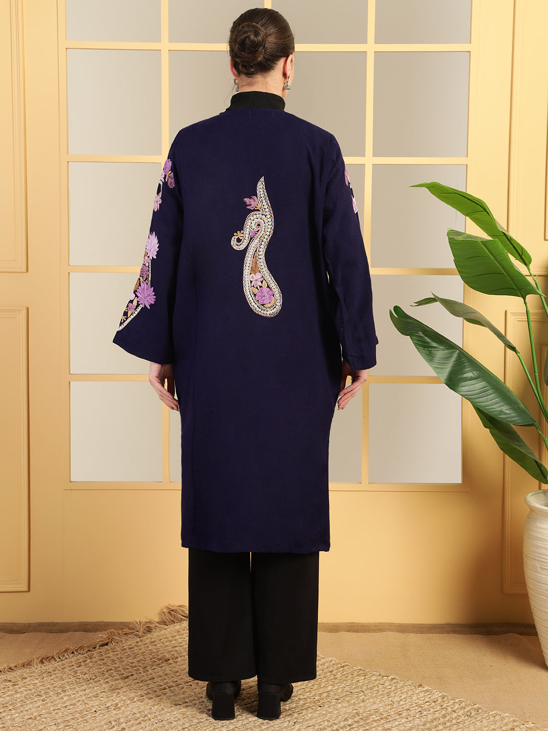Gulmarg Series: Midnight Navy Blue Woolen Aari Pheran With Zari