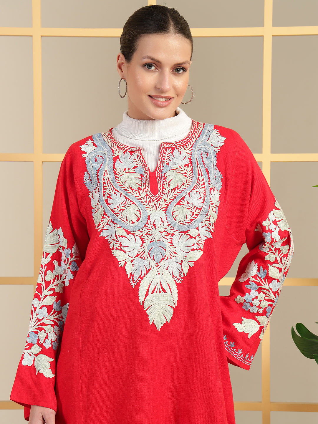 Gulmarg Series: Scarlet Red Woolen Aari Pheran